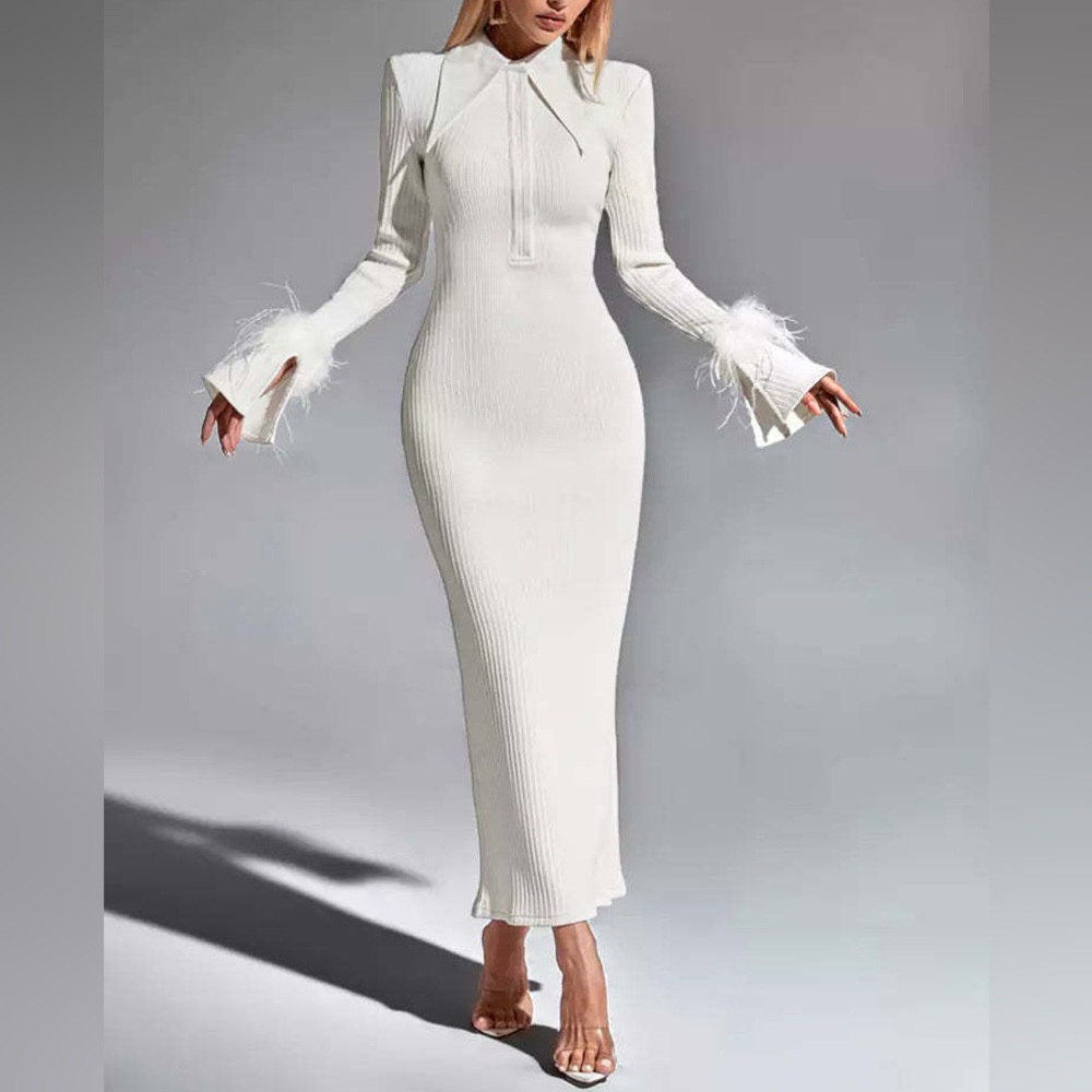 Cream Long Sleeve Maxi Dress